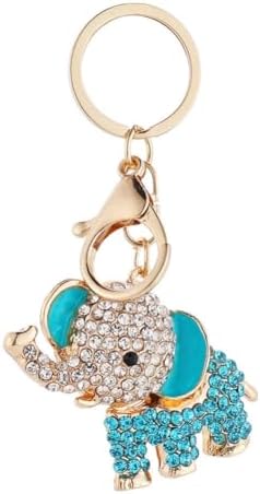JML Elephant Key Ring Rhinestone Purse Charm Keychain Women Bag Pendant Blue