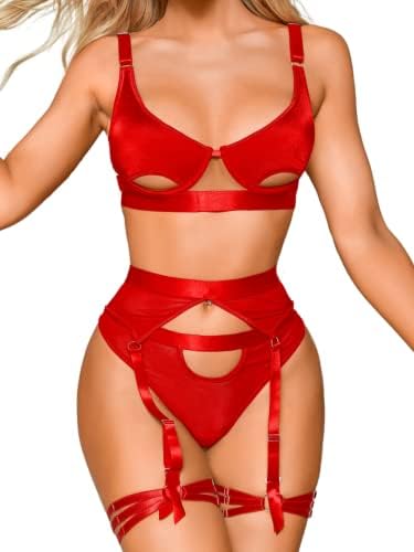 Kaei&Shi Strappy Garter Lingerie,Peekaboo Bra and Thong Set,Sexy Rave Outfits for Women Boudoir Date Night