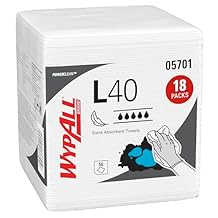 Wypall PowerClean L40 Cloths Extra Absorbent Wipes (05701), Quarterfold, Bulk Paper Wipers, White (18 Packs of 56 Sheets, 1,008 Sheet Total)