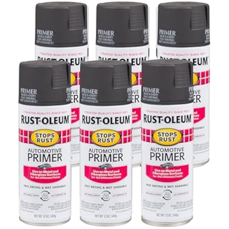 Rust-Oleum 2089830-6PK Stops Rust Automotive Primer Spray, 12 oz, Flat Dark Gray, 6 Pack