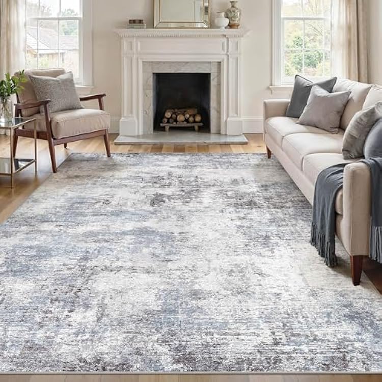 Modern Abstract Area Rug 9x12 - Washable Rug Non-Slip Soft, Rugs for Living Room, Bedroom & Dining Room, Pet Friendly & Easy to Clean Floor Carpet, Stylish Contemporary Art Decor 9x12 Rugs, Blue