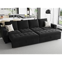 Belffin Modular Sectional Sleeper Sofa with Pull Out Bed Convertible Velvet Sleeper Sofa with Storage Sectional Couches for Living Room Black