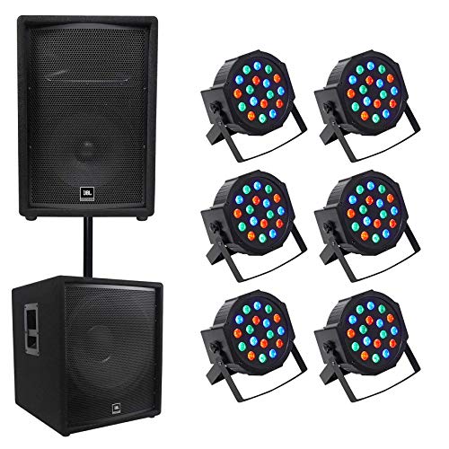 Audiosavings Bundle: 1 JBL JRX212 1,000 Watt 12 PA Speaker Floor Wedge Monitor Bundle with 1 JBL Pro JRX218S 18 Passive Subwoofer,6 DMX Wash LightDual Bracket,1 Mounting Pole 9 Items
