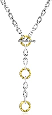 Mytys Two-Tone Cable Chain Necklace - Designer Inspired Twisted Rope Oval Link Statement Necklace, Gold Silver Plated Fashion Necklace for Women