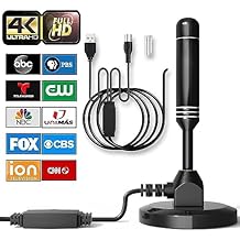 Digital TV Antenna for Smart TV Indoor, 4K 1080P HD TV Antenna for Local Channels, Support 360 Signal Reception UP to 300 Miles - 16.40FT Coax HDTV Cable