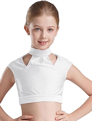 CHICTRY Kids Girls Sleeveless Cutout Shiny Rhinestone Jazz Latin Ballet Dance Crop Top Athletic