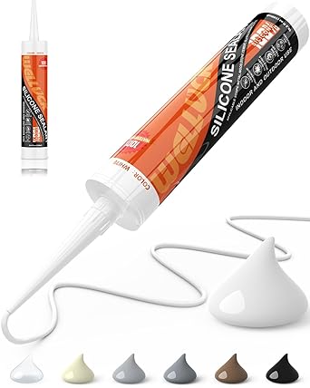 WELLUCK White Silicone Caulk, 100% Waterproof Silicone Sealant Adhesive Caulking,for RV, Kitchen,Bathroom, Window, Door, Glass,10.2FL.OZ/300ML 1Pack
