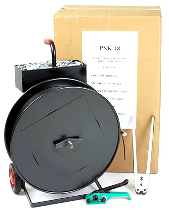 PAC Strapping PSK48 Polyester Plastic Strapping Kit with Mobile Strapping Dispenser, 1/2" Wide Polyester Strapping