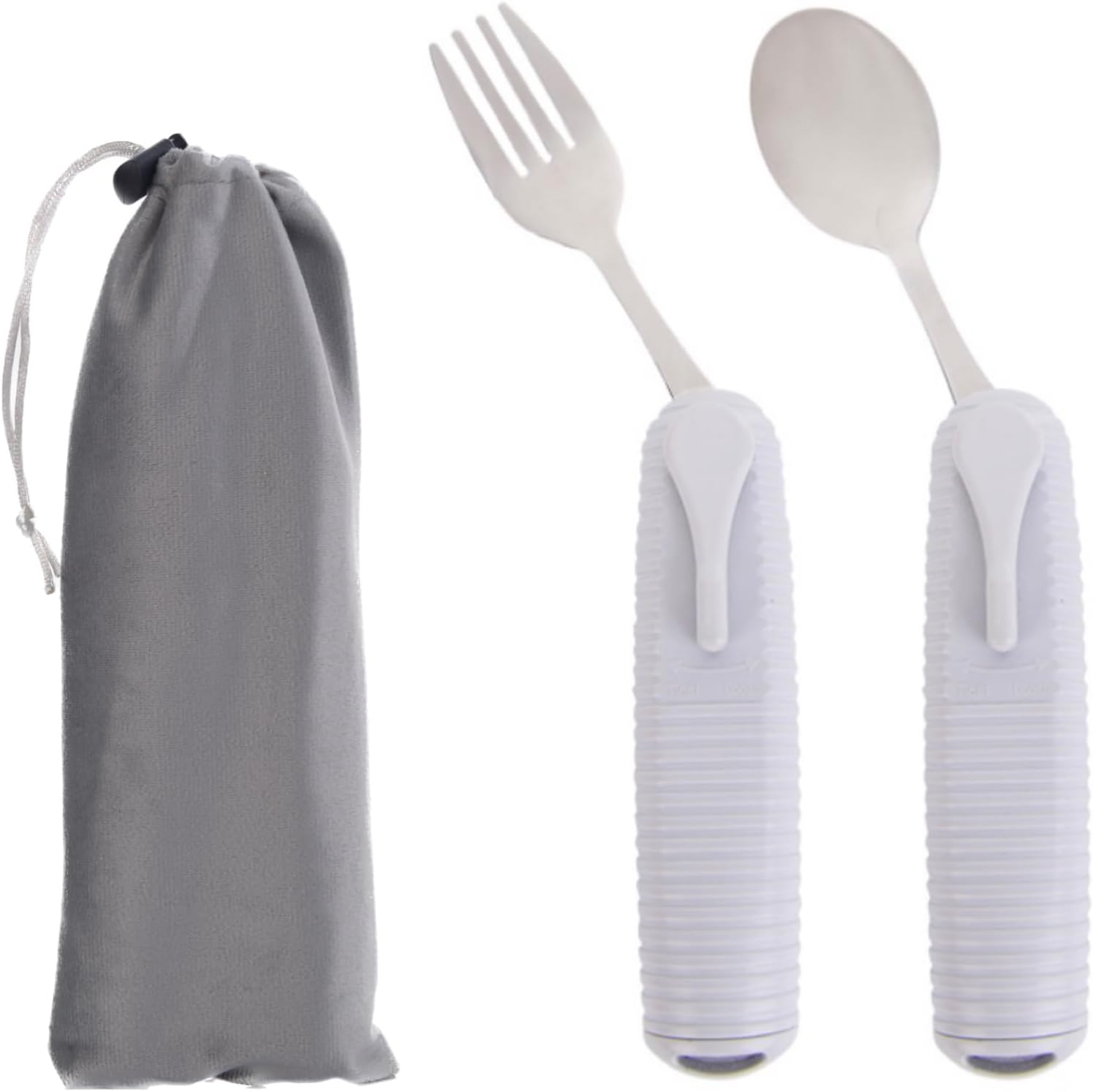 Pekokavo Adaptive Utensils Set, Angle Adjustable Arthritis Aid Silverware for Parkinsons, Hand Tremors, with Non-Slip Easy Grip Handle (4 Count (2 Spoon + 2 Fork))