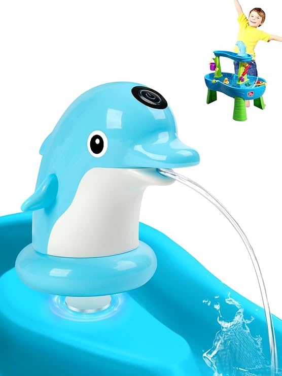 Dolphin Water Table Pump with Magnetic Base No Drill 3H Runtime Continuous Flow Rechargeable for Step 2 for Kids Outdoor Water Play Toys Stable Water Fun Accessories (Blue)