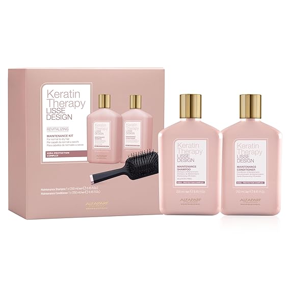 Alfaparf Milano Keratin Therapy Lisse Design Revitalizing Shampoo and Conditioner Set - Smoothing Keratin Shampoo and Conditioner for Damaged Hair - Adds Shine and Softness - Keeps Hair Smooth