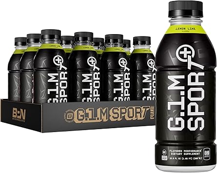 BARE PERFORMANCE NUTRITION G.1.M Sport+ Ready to Drink Endurance Pre-Workout & Hydration Electrolytes, Caffeine & Nootropics Lemon Lime 12 Pack Bottles for Race Day & Long Runs