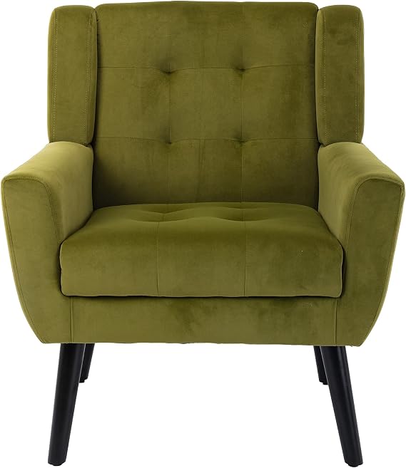 Modern Velvet Accent Chair/Living Room Chair/Arm Chair/Lounge Chair with Solid Wood Legs,Suitable for Clubs, Living Rooms, Offices, Balconies (Green)