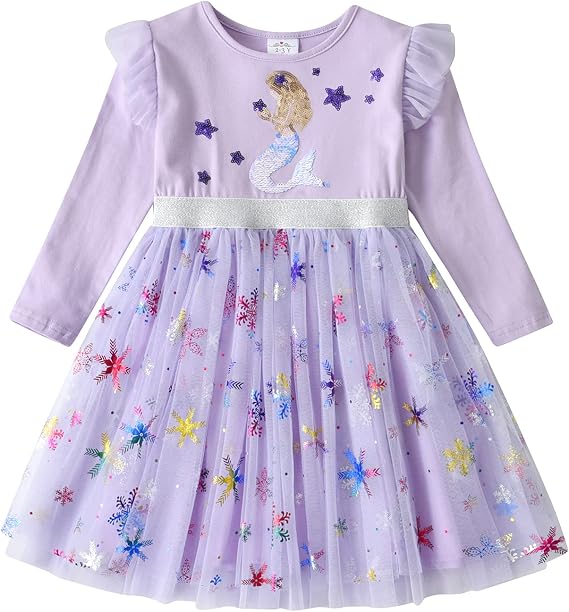 DXTON Kids Girls Dresses Long Sleeve Toddler Winter Party Tutu Dresses for 2-8T