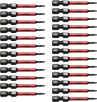 25 pc T6 Torx Star 6 Point T-6 Black High Torque Impact Screwdriver Insert Bits Set S2 Steel Torsion Resistant, 2 Inch Long, 14 Inch Hex Shank with Quick Release Slot