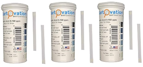 Peracetic Acid Test Strips, 0-160 ppm [3 Vials of 100 Strips, 300 Strips Total]